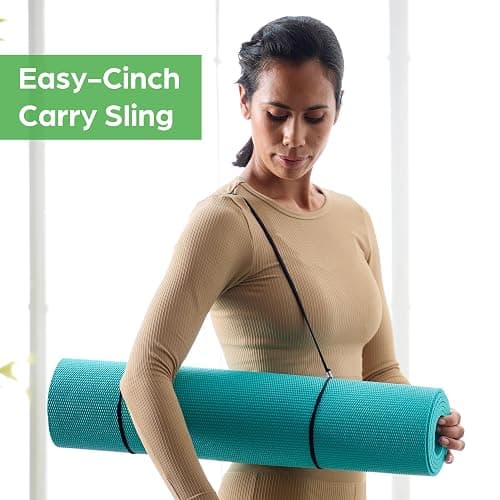 Gaiam Essentials 1/4" Thin (6mm) Yoga & Pilates, Fitness & Exercise Mat with Easy-Cinch Carrier Strap Cusion Support For Fitness and Gym Workouts thumbnail 3