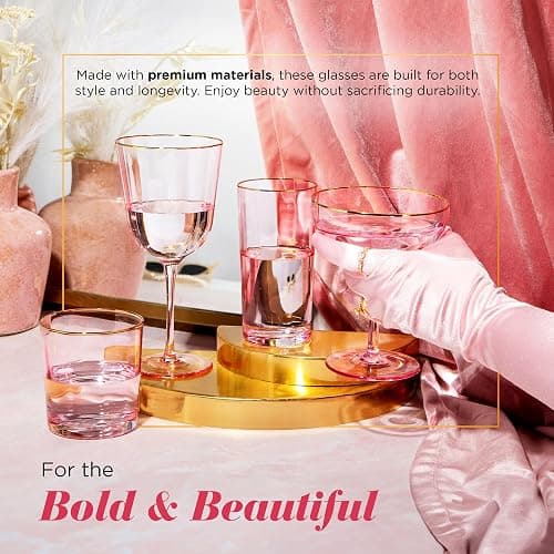 Dragon Glassware x Marilyn Monroe Pink Drinkware Set of 4 - Includes Wine, Martini, Whiskey & Drinking Glasses - Marilyn Monroe Gifts for Women - Pink Glassware Set thumbnail 6