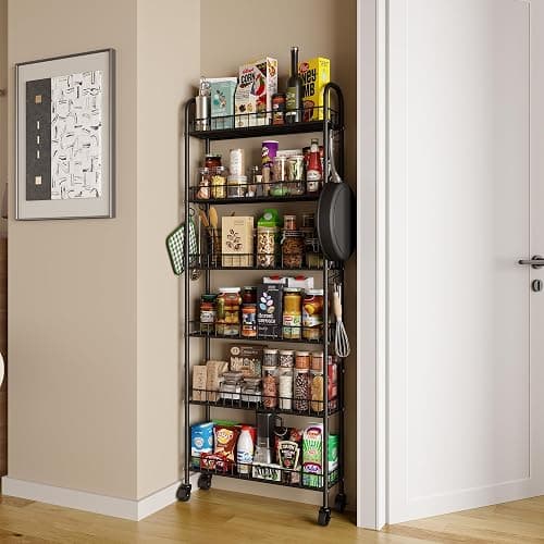 Qiaoxuan Slim Rolling Storage Cart with Wheels, Metal 6 Tier Mobile Shelving Unit Organizer Kitchen Utility Cart for Office Bathroom Kitchen Laundry Room Narrow Places (6inches) thumbnail 7