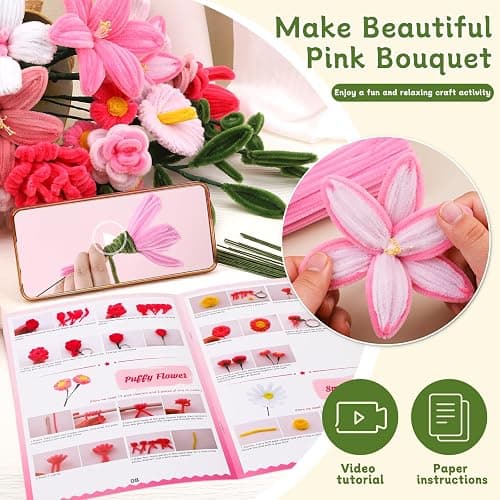 550 Pcs Pipe Cleaners Craft, 7 Colors Chenille Stems Pipe Cleaners Flower Kit, Pipe Cleaner Bulk Flower Making Crafts Kit with Supplies, Instructions for Festival Home Decor thumbnail 5