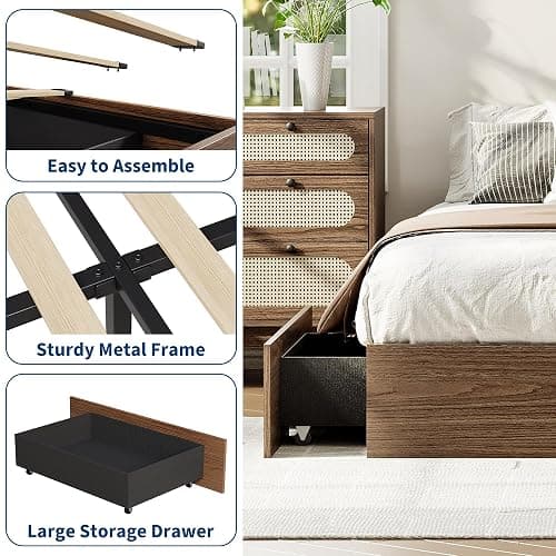 Garvee Queen Bed Frame with 2 Storage Drawers, Wood Platform Bed | Floor Bed Without Headboard, Wood Slat Support, No Box Spring Needed, Easy Assembly thumbnail 4