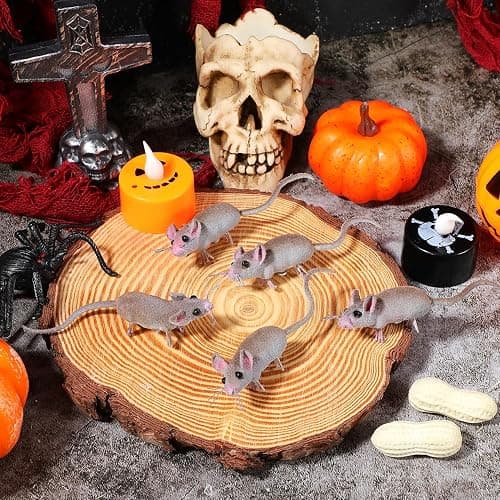 JOINPAYA 5Pcs Realistic Fake Rats, Mice Figurines Animal Mouse Prank Prop | Mini Flocked Plush Rats Toys for Indoor Halloween Ornaments, Practical Jokes, or Engaging Kitten Activities, Gag Gift Setups thumbnail 2