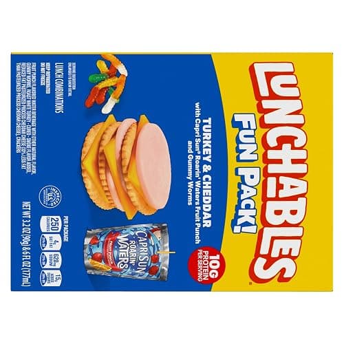Lunchables Turkey & Cheddar with Capri Sun Roarin' Waters Fruit Punch and Gummy Worms Fun Pack, 3.2 oz & 6 fl oz Package thumbnail 9