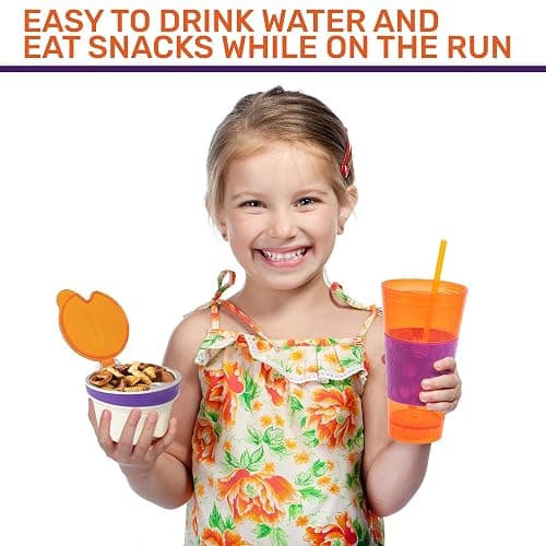 EXULTIMATE 2 in 1 Snack Drink Cup Kids Spill Proof Tumbler Plastic Straw Lid Locks 16 Oz thumbnail 6