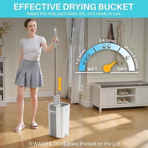 JOYMOOP 8L (2.1 Gal) Large Capacity Mop System with Extension Handle, Perfect for Household and Commercial Floor, Window, and Wall Cleaning - Includes 3 Washable Microfiber Pads for Wet and Dry Use thumbnail 4