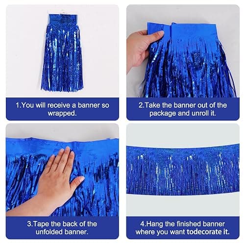BEISHIDA 3 Packs Metallic Foil Fringe Garland Laser Blue Wall Hanging Tinsel Fringe Banners for Car Floats Bridal Shower Wedding Birthday Easter Graduation Holiday Party Decoration(30 Feet) thumbnail 4