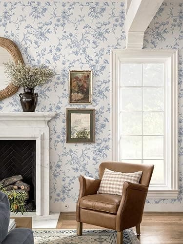 Ismoon Peel and Stick Wallpaper Floral Vintage Stick on Wall Paper Blue and White Contact Paper for Cabinet French Textured Removable Self Adhesive Wallpaper Vinyl for Bedroom Wall Deco 17.3 x 78.7in thumbnail 4
