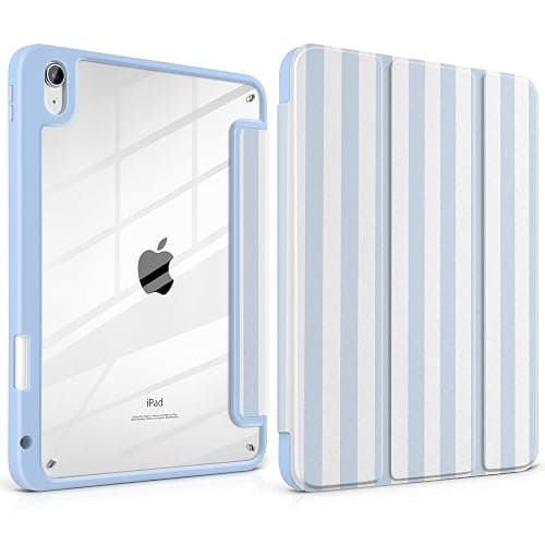 Loyrina Case for iPad Air 11 inch M3 2025 M2 2024 Release with Pencil Holder - Cute Preppy Coastal Design Aesthetic Blue White Striped Trifold Cover with Soft TPU Bumper, Clear Back, Auto Sleep/Wake - Image 1