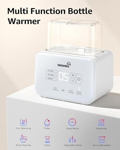 Baby Bottle Warmer, Grownsy 8-in-1 Fast Milk Warmer with Timer Breastmilk or Formula, Fits 2 Bottles, Accurate Temperature Control, with Defrost, Sterili-zing, Keep, Heat Baby Food Jars Function thumbnail 2