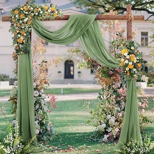 Wedding Arch Draping Fabric 2 Panels 20Ft Length x 28" Width Sage Green Arch Drapes Chiffon Fabric Sheer Curtains Backdrop for Party Bridal Decorations Wedding Ceremony Ceiling Stage Reception Decor thumbnail 2