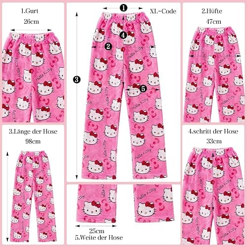 Pyjama, Hose Schlafanzughosen FüR Damen, Lang Flanell Pyjama Hose Cartoon Anime Pyjama Schlafhose Kawaii Pyjamas Schlafanzughose Winter Schlafanzughose (XL-Code, Geeignet für 161–164 cm) thumbnail 2