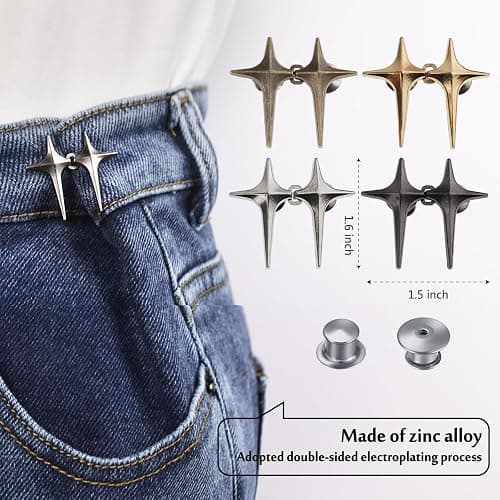 Pant Waist Tightener Adjustable Jeans Button Pin for Waist Pants Clips to Tighten Waist No Sew Detachable Make Jeans Waist Smaller 4 Sets Jean Buttons for Loose Jeans Instant Pants Button Tightener thumbnail 4