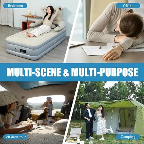 Air Mattress with Headboard, 16" Inflatable Bed with Built-in Electric Pump, 2-Min Quick Inflation/Deflation, Leak-Free Odorless Design, Supports 650 lbs, Twin Airbed for Camping, Home, Guests, Travel thumbnail 5