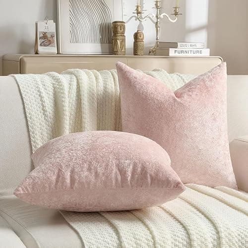 FUTEI Pink Flannel Throw Pillow Covers 26x26 Inch Set of 2,Soft Crushed Dimensional Textured Euro Pillow Shams,Modern Home Decor for Couch Living Room thumbnail 5