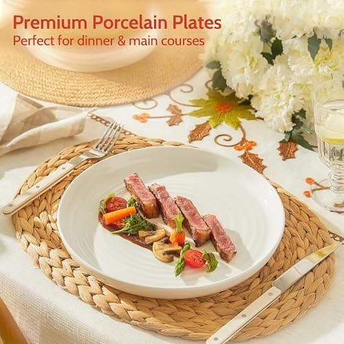 Sweese Porcelain Dinner Plates Set of 6, 10.5 Inch Dish Set - Dishwasher, Microwave, Oven Safe, Scratch Resistant, Kitchen Serving Dishes - White thumbnail 9