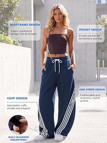 EMMIOL Women’s Y2K Baggy Barrel Striped Sweatpants, High Waisted Wide Leg Pants, Joggers with Drawstring Waist and Cuffs thumbnail 6