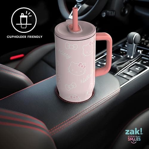 Zak Designs Sanrio Sutton Travel Tumbler for On the Go, 30oz Stainless Steel with Vacuum Insulation, Silicone Straw, and Carry Handle for Cold Drinks (Hello Kitty) thumbnail 9