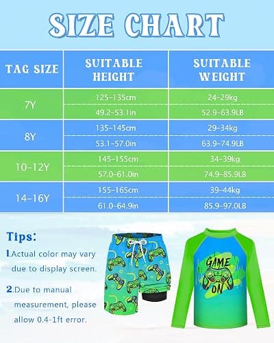 Boys Rash Guard Swim Set with Swim Trunks Bathing Suit Long Sleeve Swim Shirt Quick Dry Swimsuit Kids Swimwear Size 7-16 thumbnail 5
