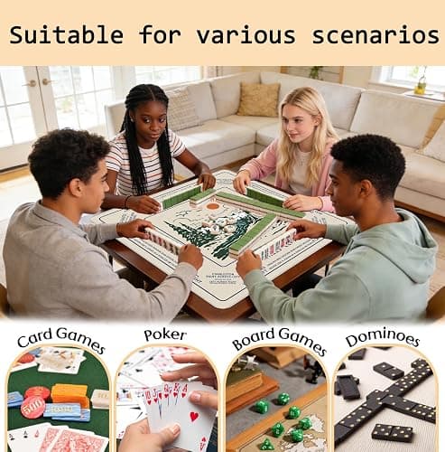 FDHSPAAM Vintage Boho Camping Mahjong Mat 31.5 x 31.5 Inch, Forest Mountain Nature Adventure Camper Non-Slip Noise Reduction Mahjong Table Mat for American Mah Jong Poker Card Board Games Dominoes thumbnail 5
