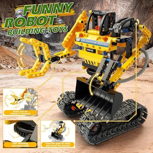 Jumlys STEM Building Toy for Kids Boys Girls Age 5, 6, 7, 8, 9, 10, 11, 12 Years Old, 2 in 1 Excavator Robot Building Sets, 344 Pcs DIY Engineering Construction Building Blocks Kits thumbnail 5