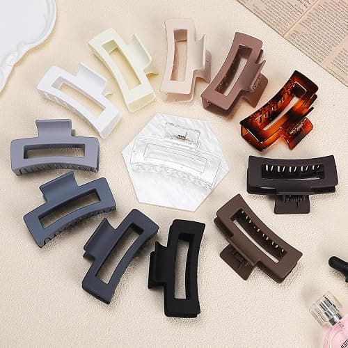 Sisiaipu 3.5 Inch Hair Clips - 12 Pcs Square Jaw Clips for Thick and Thin Hair, Rectangular Hair Accessories for Women and Girls - Neutral thumbnail 3