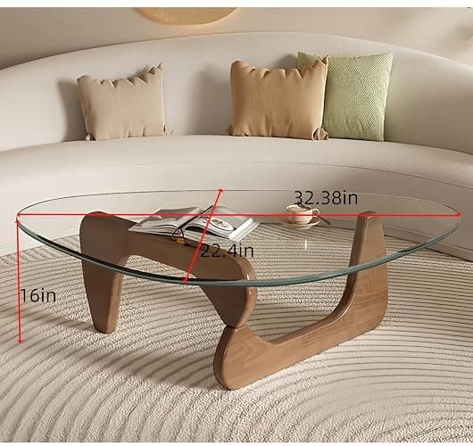 Modern Glass Coffee Table for Living Room, Small mid Century Coffee Table, Stylish Coffee Tables Suitable for Bedroom Living Room Reception Office Tables (Walnut, Small) thumbnail 2