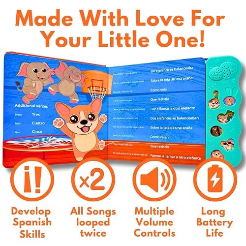 Coco Learns Spanish Vol. 2 — Interactive Sound Board Book for Toddlers 1-3, Bilingual English & Spanish Songs & Music, Talking Musical Book, Musical Toy Gift for Babies & Kids thumbnail 3