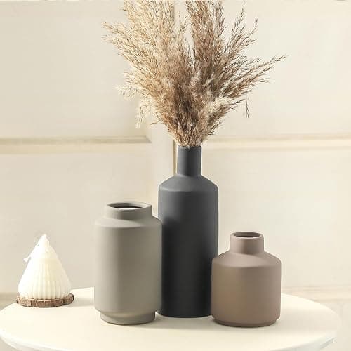 Ceramic Vase Set of 3, Modern Decorative Vases for Home Decor, Small Flower Pottery Vase Sets, Boho Farmhouse Rustic Vases for Living Room, Kitchen, Bedroom, Bathroom, Shelf, Table thumbnail 4