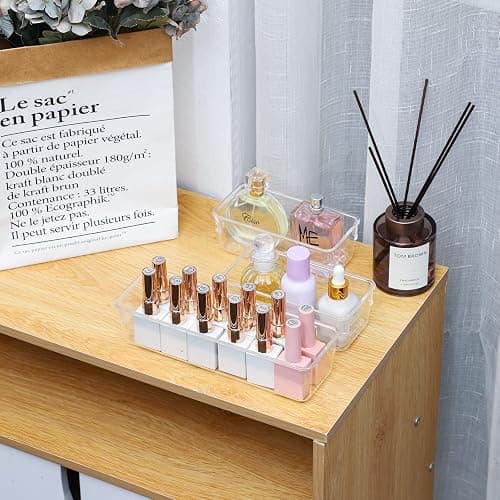 25 PCS Plastic Clear Drawer Organizer Set, 4 Sizes Desk Office Drawer Organizing Trays and Divider,Storage Bins for Makeup,Snack,Jewelry,Kitchen,Bedroom, Bathroom vanity Accessories Containers - Pack of 25 thumbnail 9