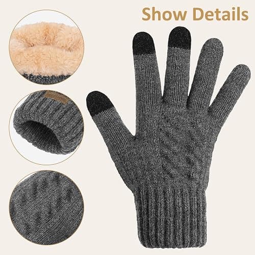 HRUTANE Womens Winter Gloves Cold Weather Warm Knit Touchscreen Fingers Elastic Cuff Soft Lining Thermal Dual Layer Glove thumbnail 3