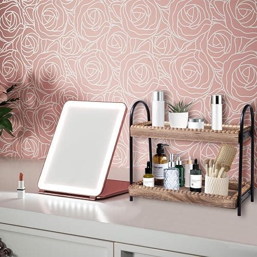 BDBDYEAY Bathroom Countertop Organizer, 2 Tier Vanity Organizer and Storage for Cosmetic Skincare Perfume, Wood Bead Storage Shelf for Bathroom Kitchen Coffee Station thumbnail 7