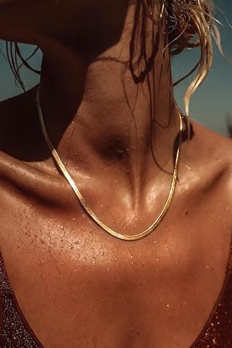 DEARMAY 14K Gold Plated Herringbone Necklaces for Women, Dainty Gold Snake Choker Chain Non Tarnish Trendy Simple Thin & Chunky Options Neckalce 1.5/3/5/6/8mm Chain Jewelry for Gifts thumbnail 6
