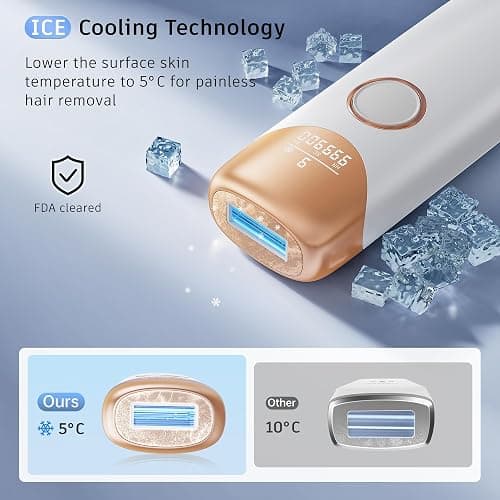 Laser Hair Removal Ubroo IPL Hair Removal Device with 5℃ Ice Cooling,Painless Laser Hair Removal for Women and Men,Full Body Use for Legs,Bikini,Armpits (Gold) thumbnail 2