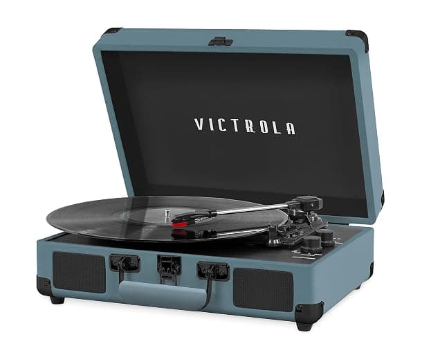 Victrola Journey Bluetooth Portable Suitcase Record Player – with Built-in Speakers, 3 Speed Vinyl Record Player, RCA Out, Headphone Jack (Smoky Blue) - Image 1