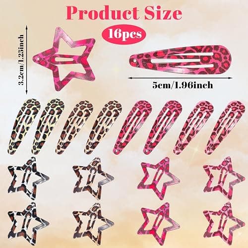 XLIUAX 16Pcs Metal Snap Hair Clips, Pink Leopard Print Hair Barrettes, Star & Water Drop Hairs Clip Non-Slip 2000s Aesthetic Hairs Accessories for Women Girls Thick Thin Styling Decorations thumbnail 4