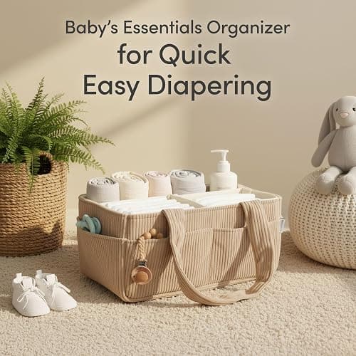 PUTSKA Baby Diaper Caddy Organizer for Changing Table – Stylish Nursery Storage Basket, Newborn Essentials, Baby Shower Gifts and Registry Must-Haves for Boy or Girl, Car Diaper Caddy, Corduroy Mocha thumbnail 3