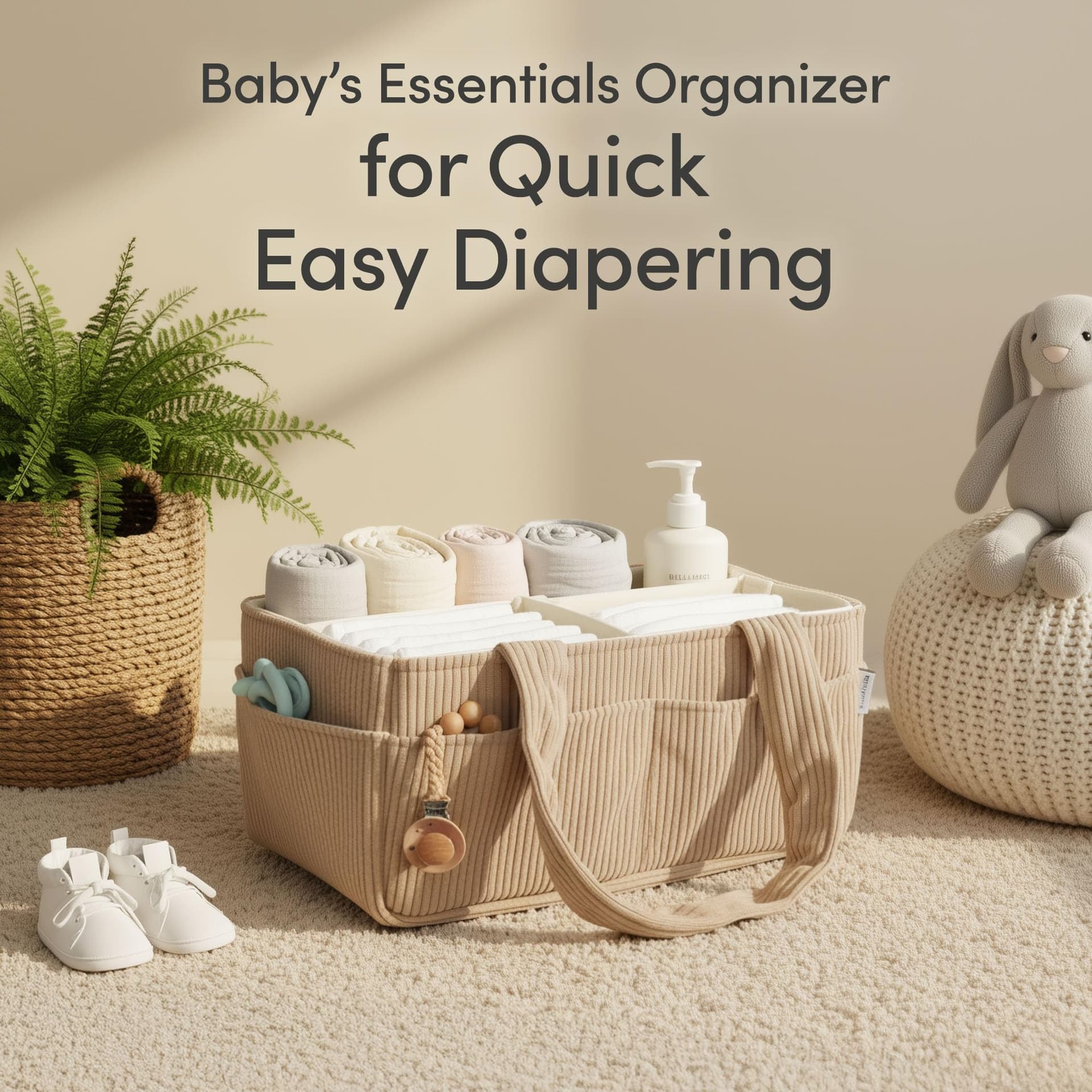 PUTSKA Baby Nappy Caddy Organiser for Changing Table – Stylish Nursery Storage Basket, Newborn Essentials, Baby Shower Gifts and Registry Must-Haves for Boy or Girl, Car Nappy Caddy, Corduroy Mocha thumbnail 3