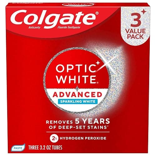 Colgate Optic White Advanced Hydrogen Peroxide Toothpaste, Teeth Whitening Toothpaste Pack, Enamel-Safe Formula, Helps Remove Tea, Coffee, and Wine Stains, Sparkling White, 3 Pack, 3.2 oz - Image 1