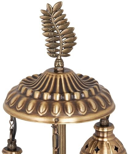 DEMMEX 3-Globe Turkish Moroccan Mosaic Table Lamp, 21" Handmade Bedside Night Light with Colorful Mosaic Glass Globes & Antique Brass Finish Metal Base (SkyBlue&White) thumbnail 3