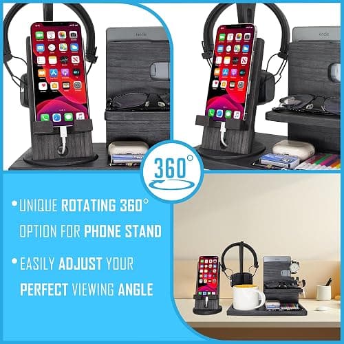 Gift for Men Nightstand Organizer with Headphone Stand & Rotating Phone Stand, Stylish Headphone Holder to Keep Desk Accessories for Men Organized, Unique Dad Birthday Gift, Gifts for Boyfriend thumbnail 5