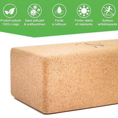 BACKLAXX® Brique Yoga en Liège Lot de 2, Bloc Yoga Antidérapant | 2 briques de yoga en 100% liège, antidérapantes, yoga accessoires aux coins arrondis, idéal Pilates, vidéos incluses thumbnail 2