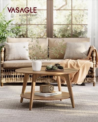 VASAGLE MAEZO Collection - Round Coffee Table, 2-Tier Center Table with Storage, Tapered Legs, Curved Transitions, 31.5 Dia. x 17.7 H Inches, Easy Assembly, for Living Room, Honey Brown ULCT243K41 thumbnail 2