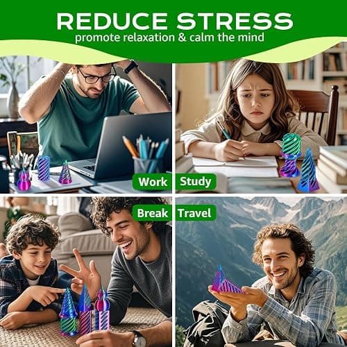 3Dgenius 6 Pack Spiral Cone Fidget Toys 3D Printed Spiral Fidget Toys Impossible Cone 3D Printed Fidgets Impossible Pyramid Passthrough 3D Printed Toys for Adults & Kids for Anxiety Relaxing, Pack1 thumbnail 5