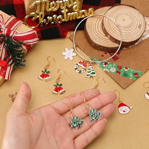 SANNIX 110Pcs 55 Pairs Christmas Charms Gold Enamel Jewelry Pendants for Xmas Earring Bracelet Necklace Craft Making thumbnail 5