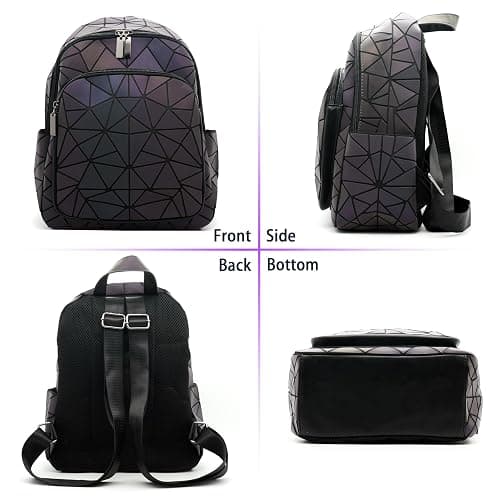 CAFINY Geometric Women's Backpack Geometries Glow Large Purse Backpack Geometrical Luminous Bag Holographic Travel Bags Retro Daypack for Casual, College, Work thumbnail 5
