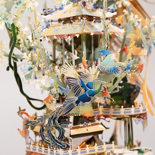 MU 3D Metal Puzzle Model Kits-Birds Pay Homage to The Phoenix, Adult DIY Kits Chinese Palace Puzzles and Teens Brain Teaser Jigsaw Miniature Building thumbnail 2