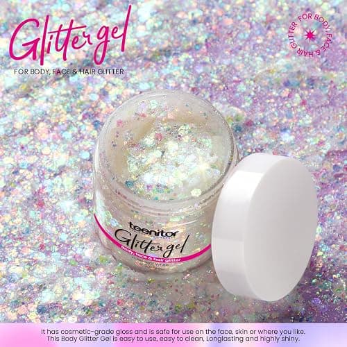 Teenitor Body Glitter, Face Glitter, White Glitter, 80g/2.8oz Face Body Glitter, Hair Glitter Gel, Rave Glitter, Mermaid Makeup Glitters for Kids thumbnail 3