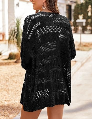 HOTOUCH Lightweight Crochet Cardigan for Women Long Sleeve Open Front Knit Oversized Cardigans Sweaters thumbnail 5