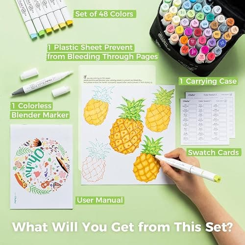 Ohuhu 48 Alcohol Brush Markers, Alcohol-based Double Nibs Brush & Fine, Sketch Markers for Artist Art Markers for Adult Coloring and Illustration, Soft Brush Marker Sets Marker Blender thumbnail 9