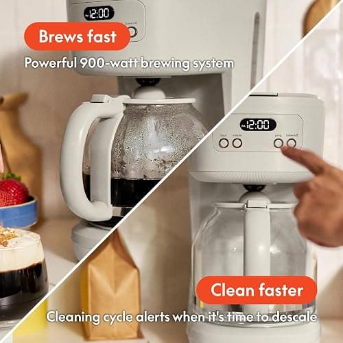 BELLA 12 Cup Programmable Coffee Maker, Reusable Dishwasher Safe Accessories, Easy LCD display, Auto Shutoff, 900 watt, Oatmilk thumbnail 5